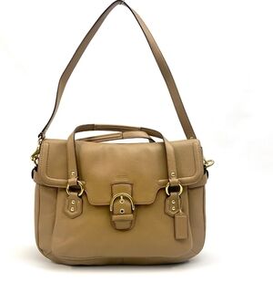 COACH Campbell Leather Eva Flap Satchel Brown Beige